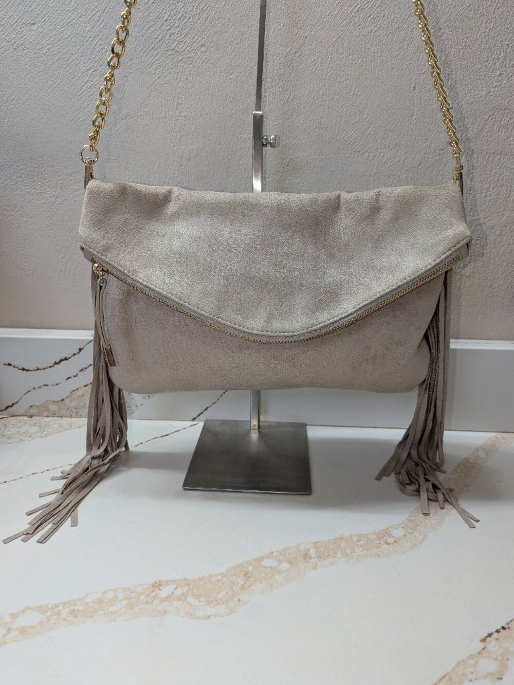 Fringe Shoulder Bag, faux suede, EUC!